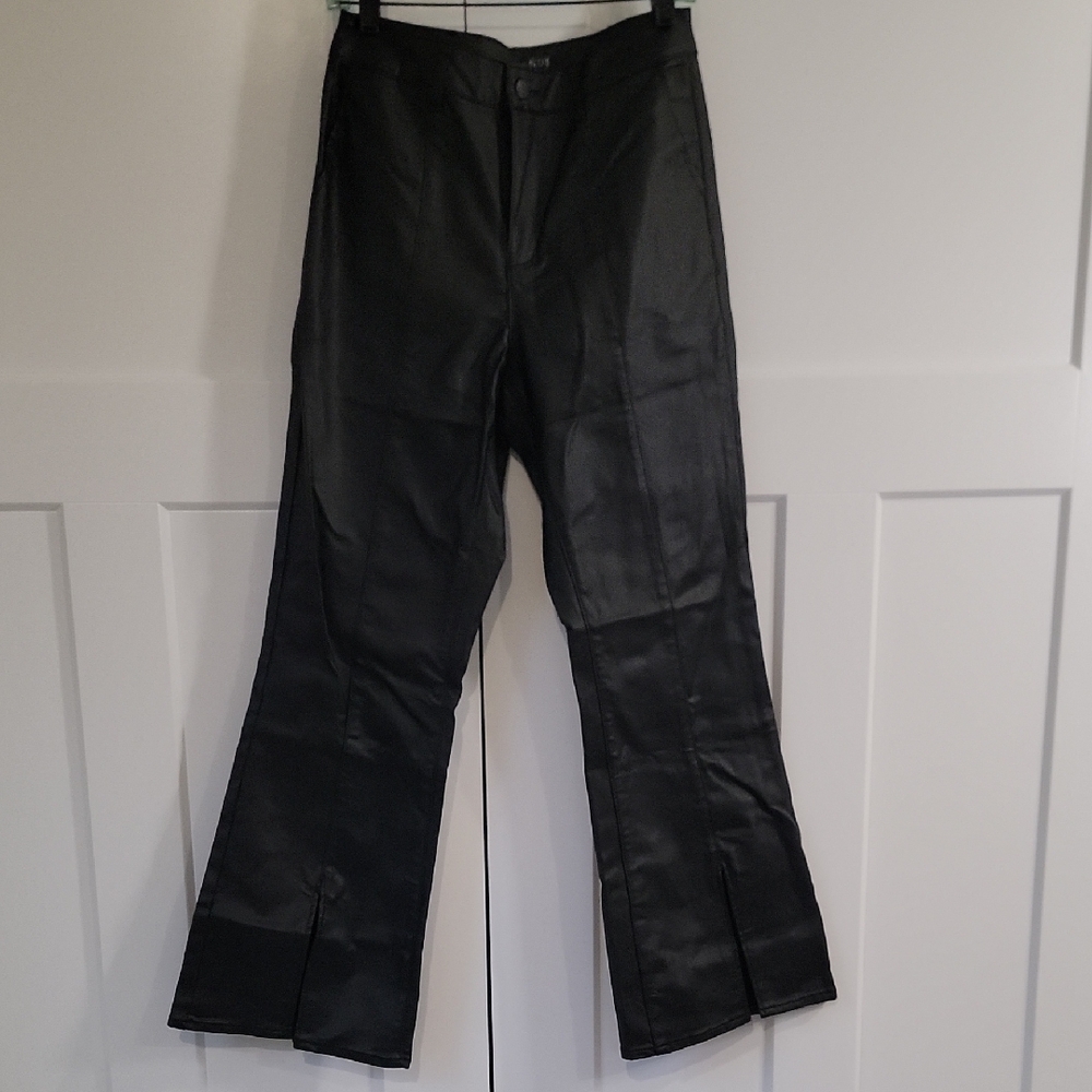 Black Faux Leather Flare Pants